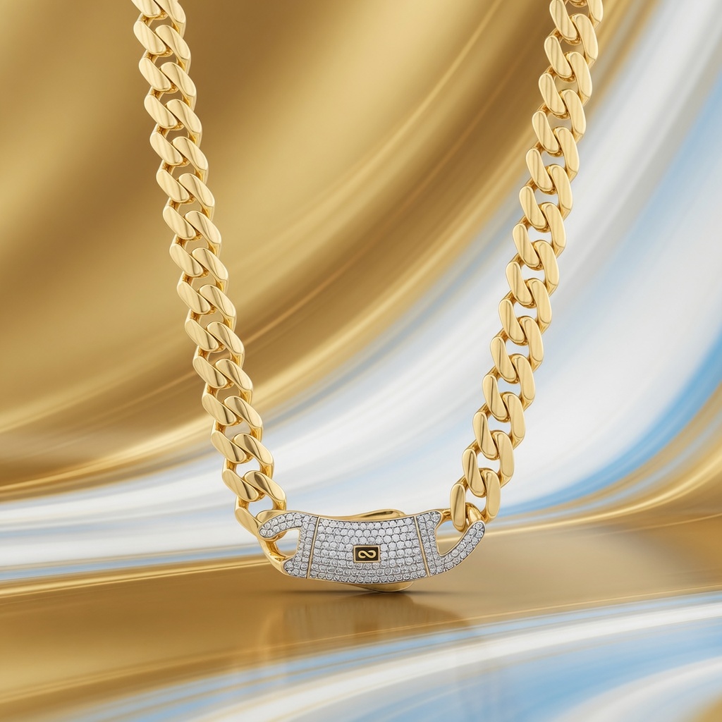 Gold Cuban chain with a diamond-set clasp