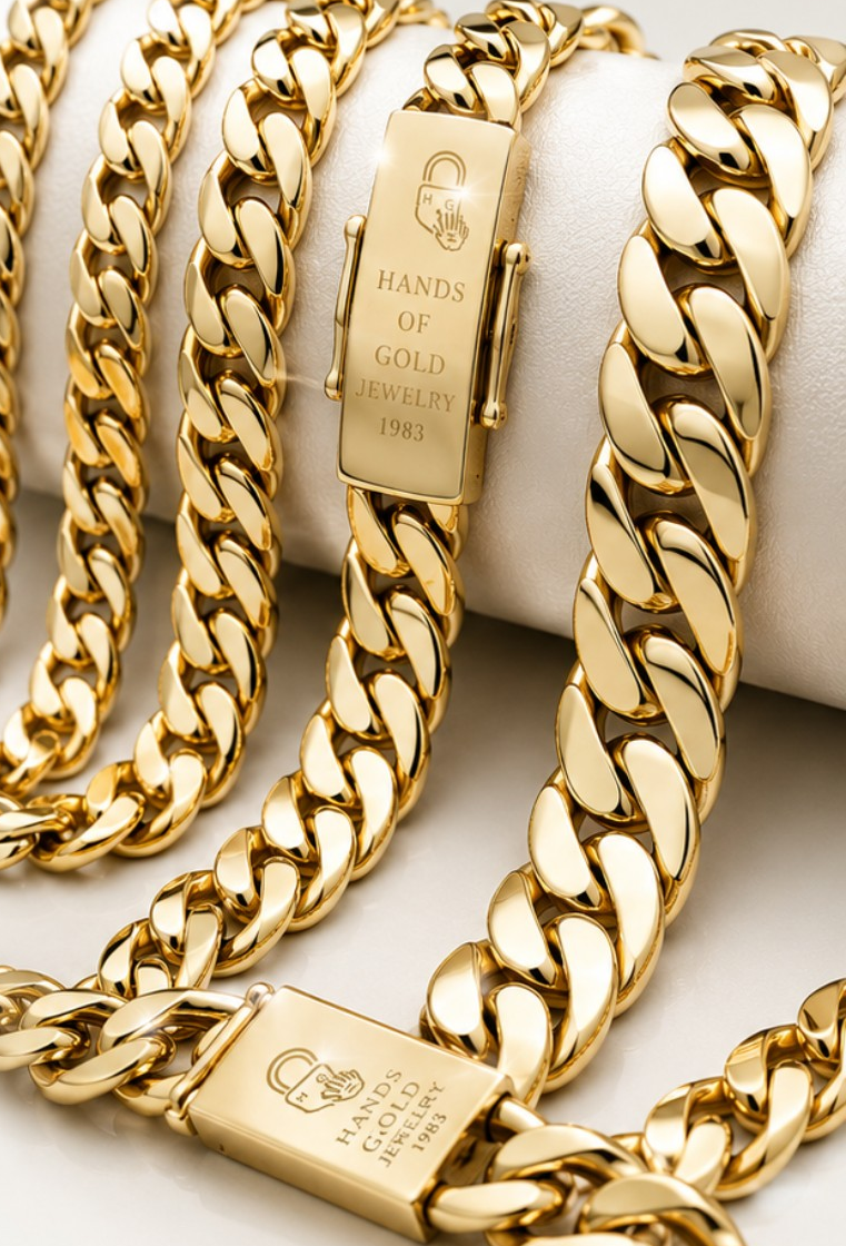 Monaci Cuban necklace in 14K gold by Hands of Gold