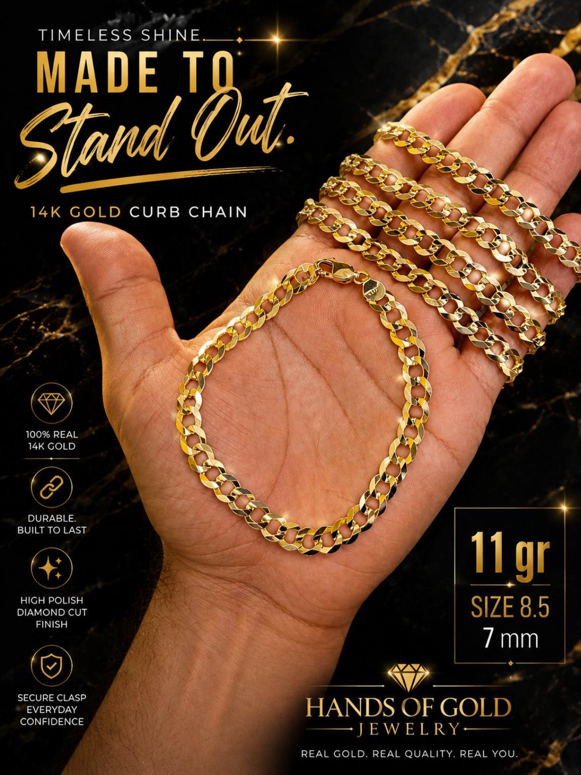 14K diamond-cut curb chain