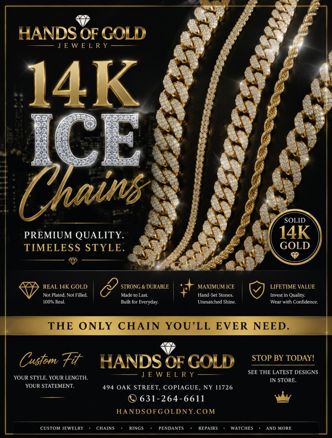 14K iced Cuban and rope chain collection
