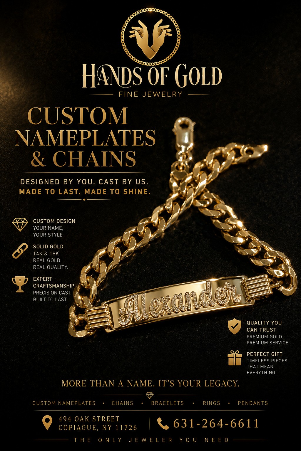 Custom gold nameplate and Cuban chain