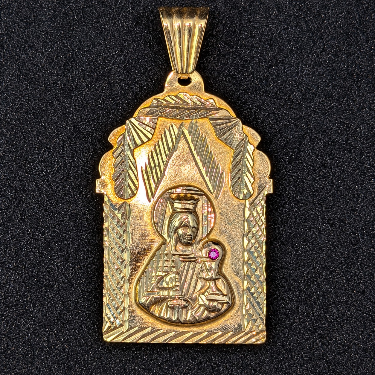 Front of 14K Yellow Gold Religious Tablet Pendant